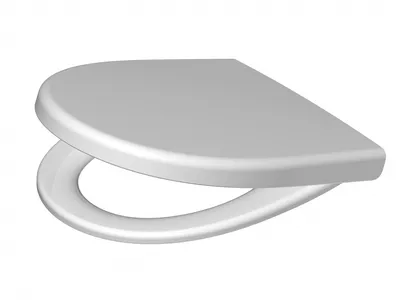 A white toilet seat with a lid, shown from a slightly elevated side angle against a white background.