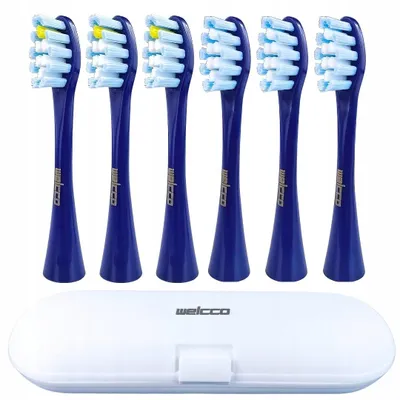 Produktbild von Welcco Ersatz-Schallzahnbürstenköpfe für Oclean, 6er-Set, Blau + Etui