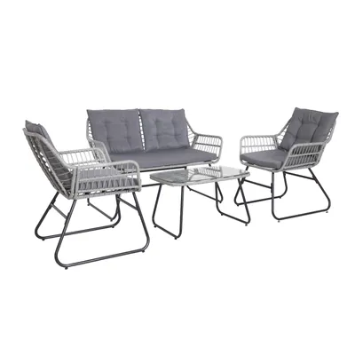 Produktbild von SVITA CAPRI Balkonmöbel-Set Polyrattan Sitzgruppe Outdoor 4-tlg. Gartenlounge Hellgrau