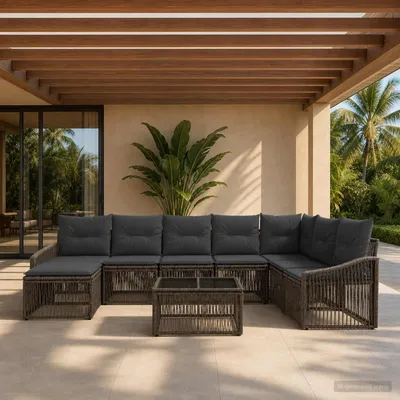 Immagine prodotto di Maison Exclusive - Set da giardino composto da 9 pezzi, divano, colore grigio, realizzato in rattan sintetico