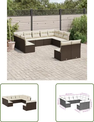 Produktbild von The Living Store 11-tlg. Garten-Sofagarnitur mit Kissen Braun Poly Rattan