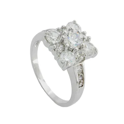 Produktbild von Ring 11x11mm Viereck mit weißen Zirkonias rhodiniert Ringgröße 54 silber 11mm