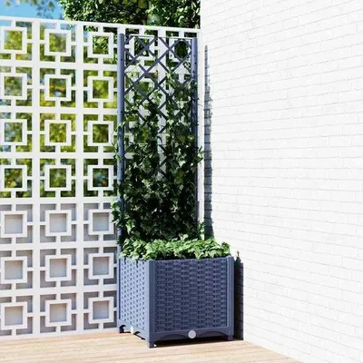 Produktbild von Plastik-Look-Blumenkasten-mit-Klimaregelung-40x40x136cm-PP-Grün-Weiß-Schön-Terrasse