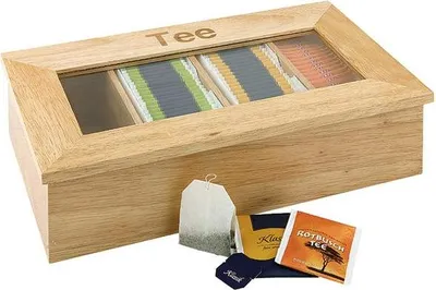 Produktbild von APS 11575 Teebox, Holz (Rubberwood), 33,5 x 20 cm, Höhe 9 cm, 4 Kammern, natur