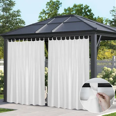 Produktbild von Outdoor Vorhang Wetterfest mit Klett-Schlaufen, B254xH244cm Extra Breite Blickdicht Sichtschutz Gardine für Balkon Pavillon, Weiß