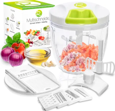 Produktbild von RIGUTTO® Premium Zwiebelschneider mit Seilzug [Mehr als 7 Funktionen] Verbessertes Konzept I Zerkleinerer & Zwiebelhacker Manuell I 900ml…