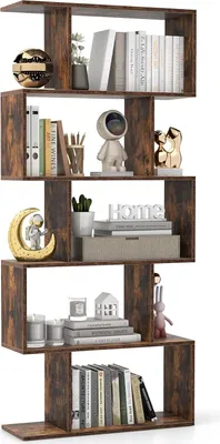 Produktbild von GOPLUS Bücherregal mit 5 Ebenen, Stufenregal aus Holz, Raumteiler Regal mit Kippschutz, Standregal Büroregal für Wohnzimmer, Büro, 70 x 23,5 x 158 cm (Braun, 5 Ebenen)
