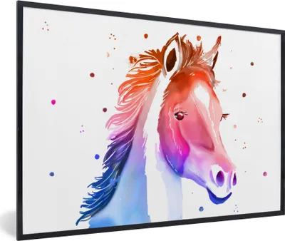 Produktbild von MuchoWow® MuchoWow® Gerahmtes Poster Pferd - Rosa - Lila - Mädchen - Kinder - Mädchen 30x20 cm - Poster mit zchwarzem Bilderrahmen - Kunstdruck - Bild-Poster