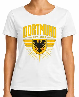 Produktbild von Dortmund Est 1909 Adler Wappen Ruhrpott Heimat Statement Sarkasmus Damen T-Shirt, Weiß, 3XL