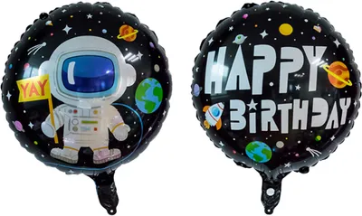 Produktbild von Folienballon Happy Birthday rund 45 cm, Astronaut Planeten Rakete schwarz