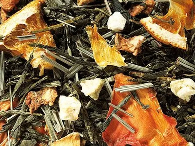 Produktbild von 1 kg  Grünteemischung Sencha Orange/Maracuja aromatisiert