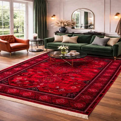 Produktbild von Teppich ROYAL Dunkelrot im Vintage-Orient Stil“– Hochwertig & Pflegeleicht – Weich & Strapazierfähig  Wohnzimmer, läufer