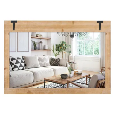 Produktbild von GOPLUS Wandspiegel 67 x 97 cm, dekorativer Spiegel mit Holzrahmen, rechteckiger Hängespiegel, Badspiegel Dekospiegel Kosmetikspiegel, Natur