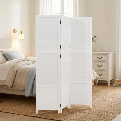 Produktbild von Homestyle4u Paravent Raumteiler 3 teilig Holz Lamellen weiß Indoor