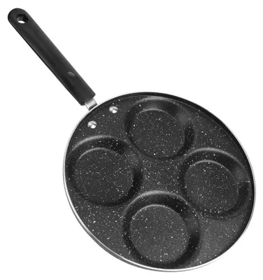 4-köpfige Antihaft-Eierpfanne aus Aluminium, schwarz, 4 Tassen, rund