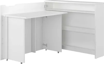 Produktbild von Klappschreibtisch LENART WORK CONCEPT CW-01L Schreibtisch Klappbar Eckschreibtisch mit Rollen Büroschreibtisch Computertisch (Farbe: Weiß / Weiß Hochglanz, Öffnungsrichtung: Links)