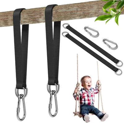 Obrázok produktu pre Popruhy na hojdaciu sieť 2 kusy, 50 cm x 2,5 cm, s karabínou a D-krúžkami, na vonkajšie použitie