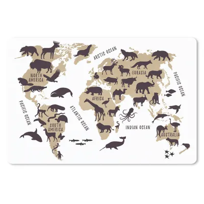 Produktbild von MuchoWow® Schreibtischunterlage Weltkarte - Braun - Tiere 60x40 cm - XXL Mauspad - Großes Mauspad