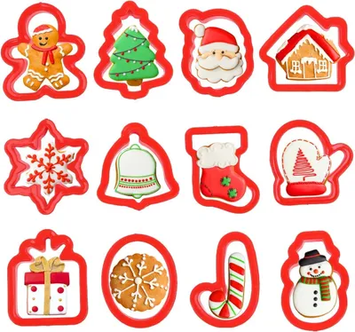 Mini-Ausstecher Weihnachten, 12er-Set Kunststoff, Keksstempel
