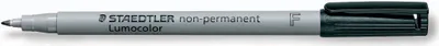 A single black Staedtler Lumocolor non-permanent marker on a white background.