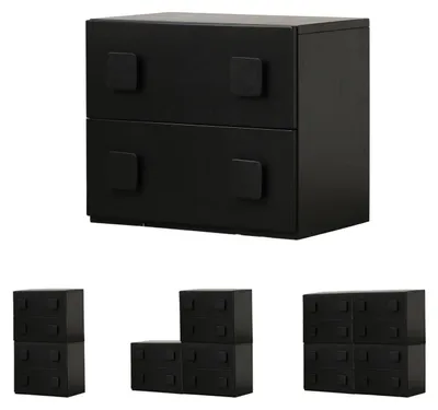 Image de Meuble TV en bois massif, meuble bas, table de chevet, commode, en bois d'hévéa, couleur noire, dimensions : hauteur 50 cm x largeur 58 cm x profondeur 38 cm