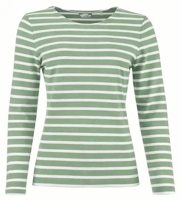 Produktbild von modAS Damen Shirt Streifenshirt 1/1-Arm - Ringelshirt Langarmshirt Damen Gestreift - Longsleeve Shirt mit Streifen aus Baumwolle in Salbei-Weiß Größe 36