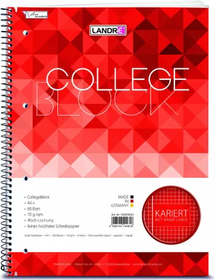 Obrázok produktu pre LANDR Collegeblock "college" DIN A4, kariert, 80 Blatt