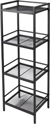 Produktbild von Eckregal 4 Ebenen Schwarz - Freistehendes Aufbewahrungsregal Kohlenstoffstahl - Badezimmer, Küche & Wohnzimmer - Multifunktionales Standregal