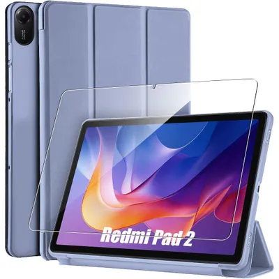 Image de Coque + Verre Trempé pour Xiaomi Redmi Pad 2 11 Pouces - Protection avec Fonction Support - Violet