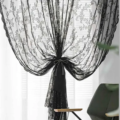 Schwarze Spitzenvorhänge Wohnzimmer Luxus Gotische Gardinen 84 Inch Lange Bohemian Türvorhänge Hexe/Gotische