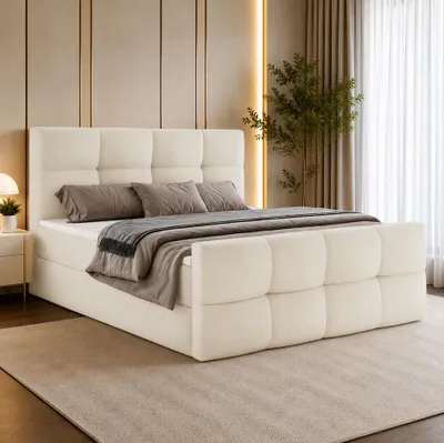 Produktbild von Boxspringbett MORINO 180x200 cm mit Bettkasten, Bonell-Matratze H3 und Topper – Bouclé Creme