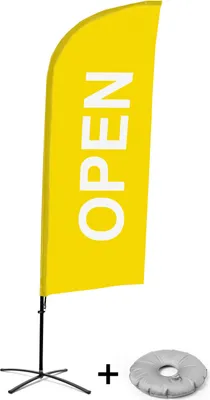 Produktbild von Showdown Displays Beachflag Alu Wind Komplett-Set Geöffnet Gelb Englisch Kreuzständer