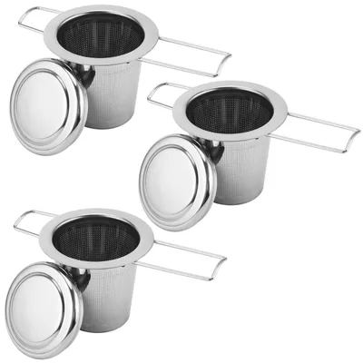 Produktbild von Ein Set aus 3 Edelstahl-Teesieben mit Deckel
