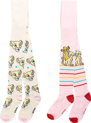Produktbild von Disney Der König der Löwen Strumpfhose für Mädchen - Simba & Nala Kinder Strickstrumpfhose Kinderstrumpfhose Rosa Beige (2er Pack) 98-104