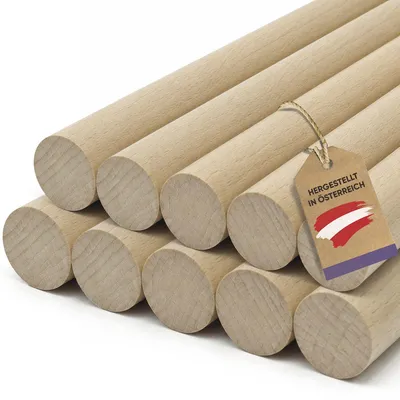 Buchenholzstäbe 100 cm x 12/14 mm, 10 Stück, natur