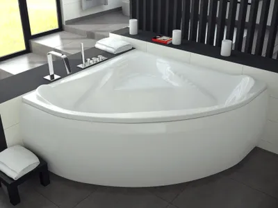 Produktbild von BADLAND Eckbadewanne Badewanne Ewa 134x134 mit Acrylschürze, Füßen und Ablaufgarnitur GRATIS