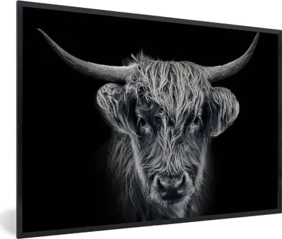 Produktbild von MuchoWow® MuchoWow® Gerahmtes Poster Schottisches Hochlandrind - Schwarz - Kuh - Tiere 60x40 cm - Poster mit zchwarzem Bilderrahmen - Printing - Wanddeko Schlafzimmer