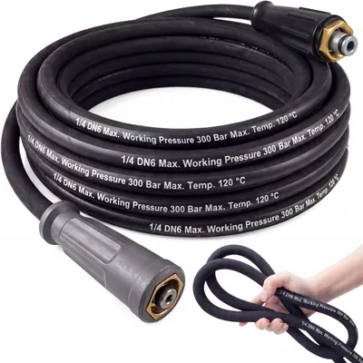 Zdjęcie produktu dla Wąż wysokociśnieniowy 5 m DN6 1/4" 300 bar - TR22 Easy Lock / M22x1,5 14 mm | oplot stalowy | do Karcher HD HDS | 120°C