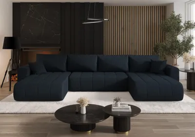 Productafbeelding van Bank met slaapfunctie, model CAMILA, gestoffeerd met stof, kleur: donkerblauw
