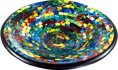 Produktbild von Runde Mosaikschale, Untersetzer, Dekoschale, Handgearbeitete Keramik & Glas Obst Schale - Design 22, Mehrfarbig, Keramik,Glas, Größe: Groß (Ø 38 cm)