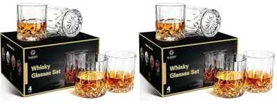 Immagine prodotto di Set di 4 bicchieri per whisky, capacità 320 ml, realizzati in cristallo senza piombo, ideali per rum, vodka, scotch, gin, cognac. Base robusta, confezione regalo