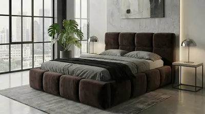 Produktbild von Polsterbett VELUNO -OM 180 x 200 cmmit Matratze und Bettkasten. Farbe: Dunkelbraun