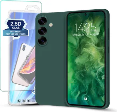 Produktbild von Hülle für Samsung Galaxy S25+ mit 9H Displayglas Displayschutz Plus Case Cover Bumper Silikon Softgrip Schutzhülle Farbe: Grün