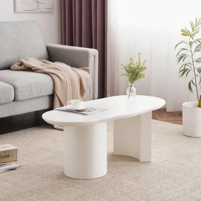 Immagine prodotto di Tavolino da salotto bianco, design moderno e organico, salvaspazio e facile da pulire