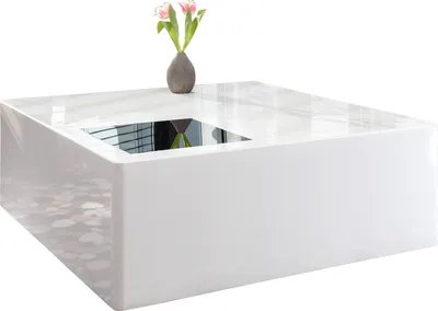 Produktbild von SalesFever Couchtisch quadratisch | Hochglanz lackiert | MDF-Holz | B 100 x T 100 x H 40 cm | weiß mit Schwarzglas Element