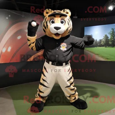 Produktbild von Maskottchenkostüm REDBROKOLY Schwarzer Tiger mit Baseball-T-Shirt und Ohrringen