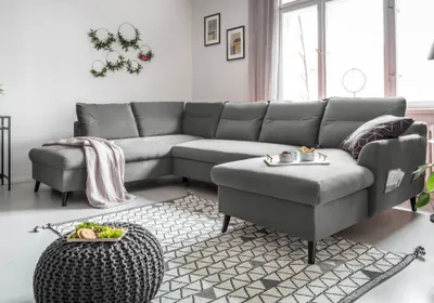 Produktbild von MIUFORM Stylish Stan - Ecksofa mit Bettfunktion und Bettkasten U-FORM LINKS - 300x198cm - Velours Grau - Sofa Schlafsofa Couch