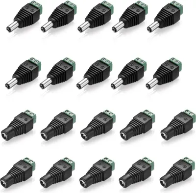 Produktbild von Niedervolt Adapter Set (10x Terminalblock 2-polig auf DC-Hohlbuchse + 10x Terminalblock 2-polig auf DC-Hohlstecker), 5,5x2,1mm, schwarz