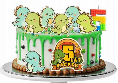 Obrázek produktu pro Opłatek Zestaw Urodzinowy Postacie Na Tort - Dinozaur Dino + Imię