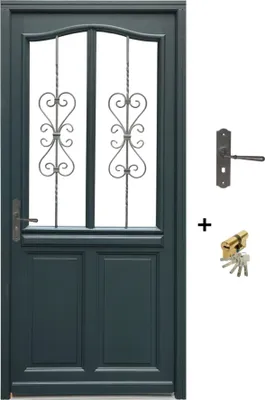 Image de Porte d'entree Bois vitree, Sabrina, gris RAL7016, H215 x L90 p, droit Cote Tableau + Poignee Et Barillet(ref 010403FP)